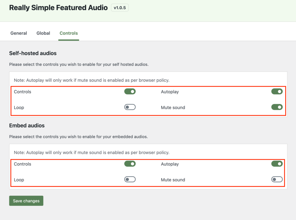 Control settings of really simple featured audio in WordPress Dashboard